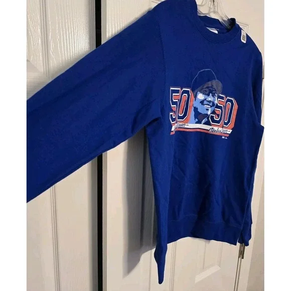 Shohei Ohtani LA Dodgers 50/50 Club Mens Size Small Pullover Sweatshirt Blue - Picture 4 of 13